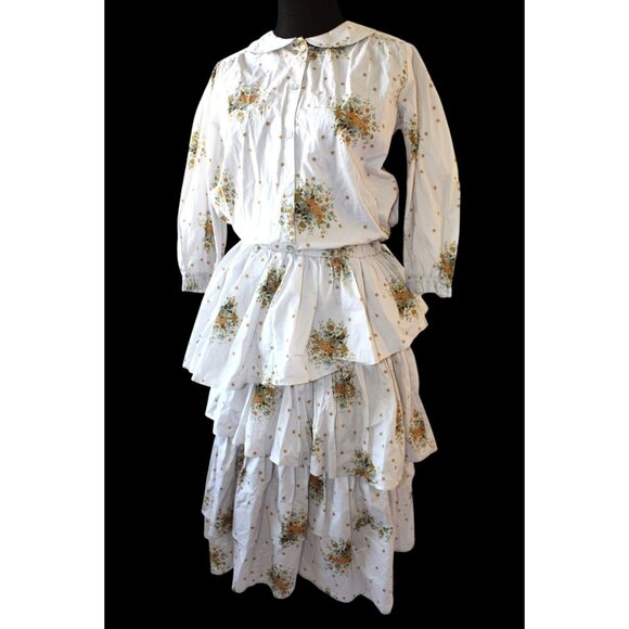 Olivia Rohde Smock Layered Floral Midi Dress S Milkmaid Peasant Cottage core - Picture 1 of 12